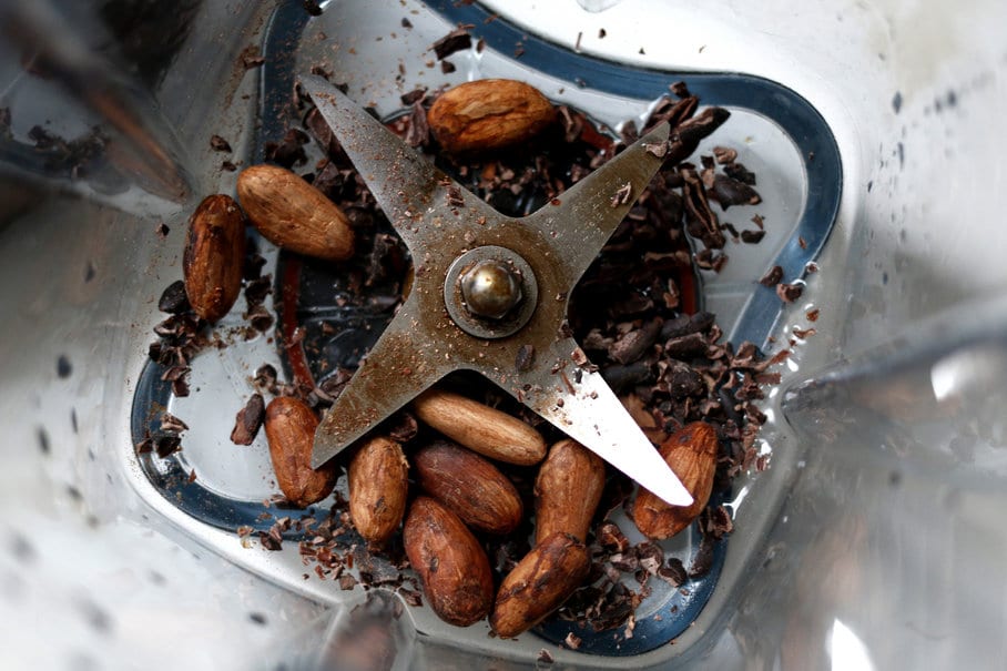 kakaové boby v mixéru