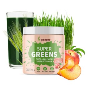 Směs zelených superpotravin s příchutí broskev