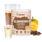 Slimming coffee káva na hubnutí balení s ingrediencemi v pozadí